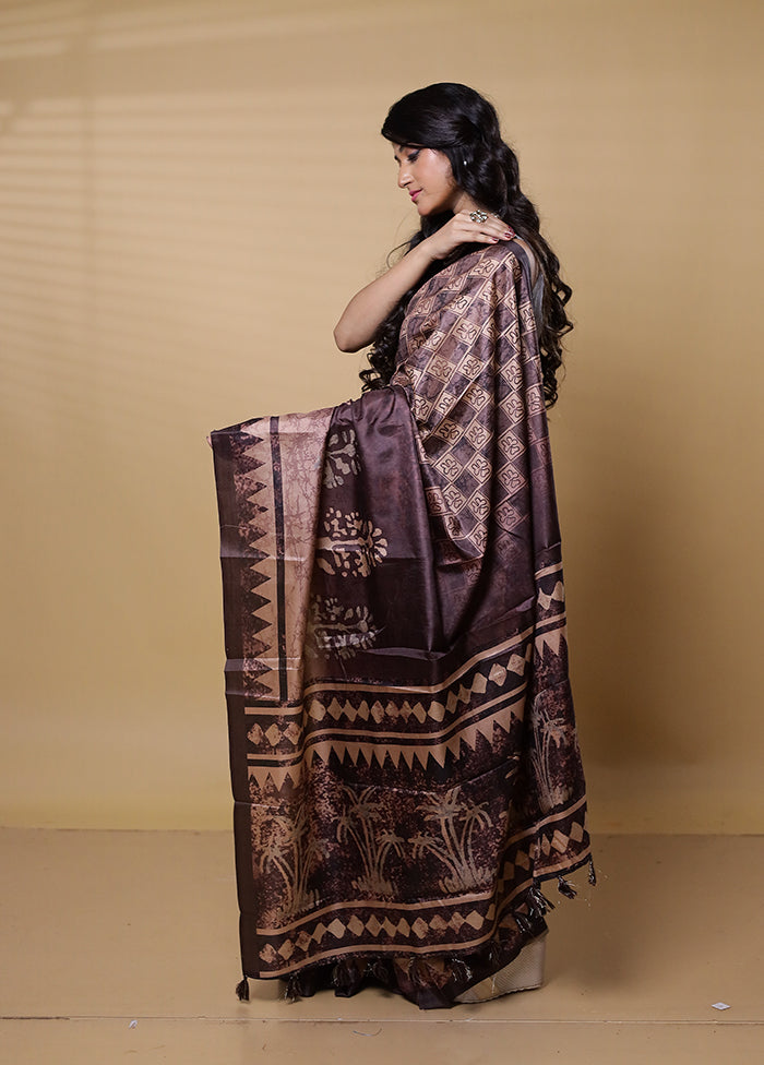 Brown Dupion Silk Saree With Blouse Piece