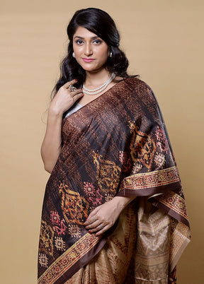 Cream Dupion Silk Saree With Blouse Piece