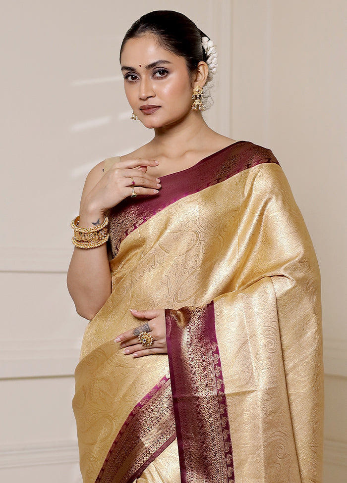 Cream Dupion Silk Saree With Blouse Piece