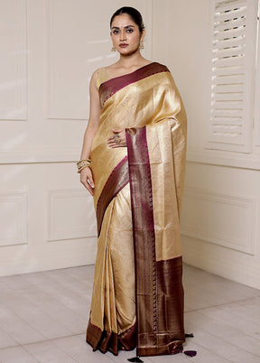 Cream Dupion Silk Saree With Blouse Piece