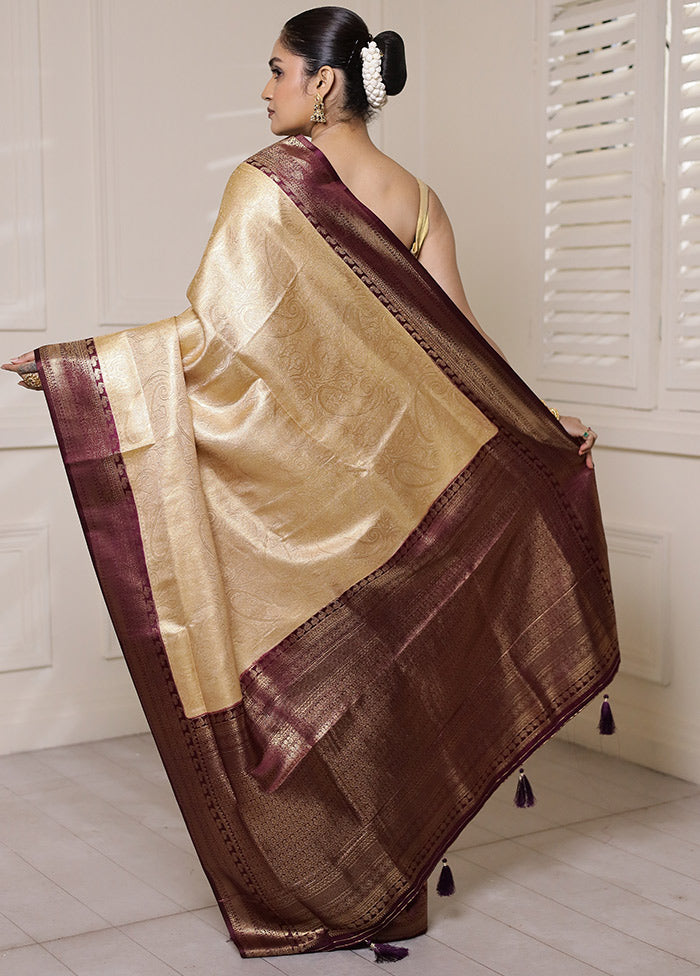 Cream Dupion Silk Saree With Blouse Piece