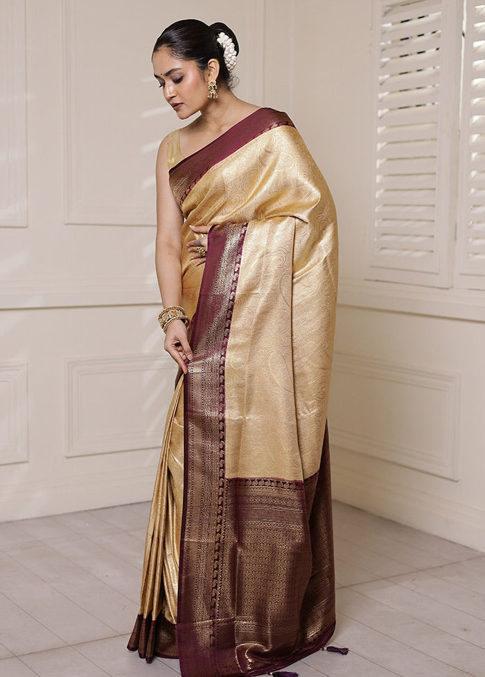 Cream Dupion Silk Saree With Blouse Piece