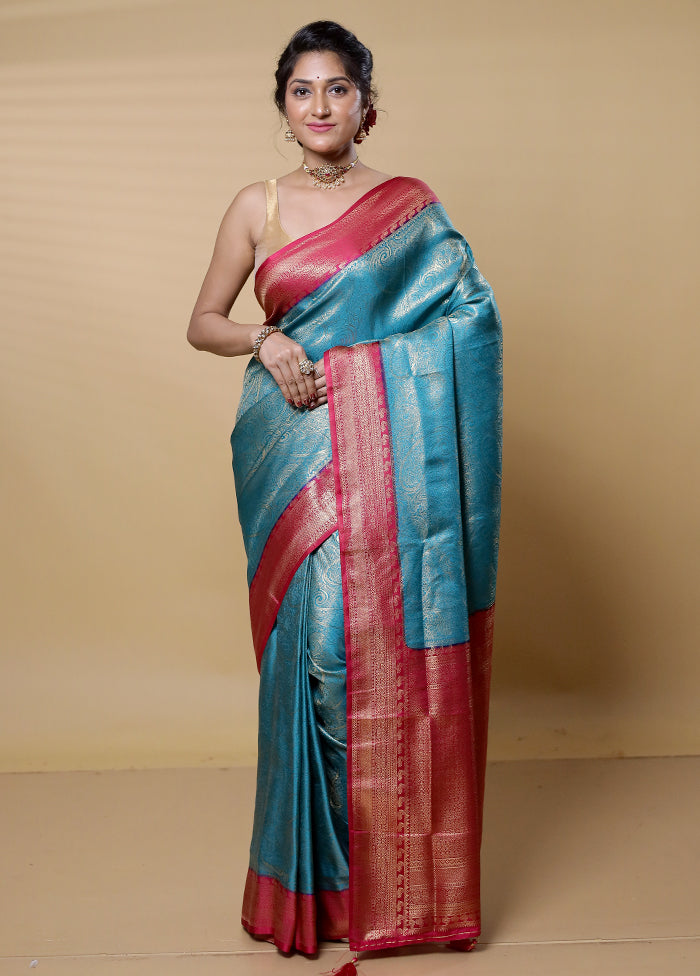 Green Dupion Silk Saree With Blouse Piece