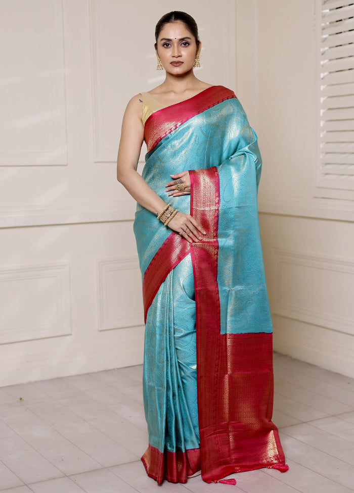 Green Dupion Silk Saree With Blouse Piece