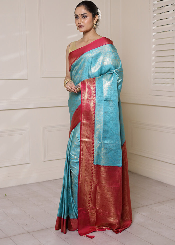 Green Dupion Silk Saree With Blouse Piece