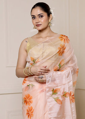 Orange Organza Saree With Blouse Piece