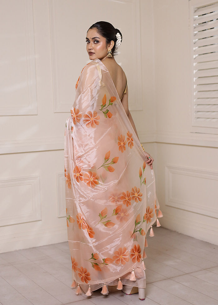 Orange Organza Saree With Blouse Piece