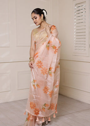 Orange Organza Saree With Blouse Piece