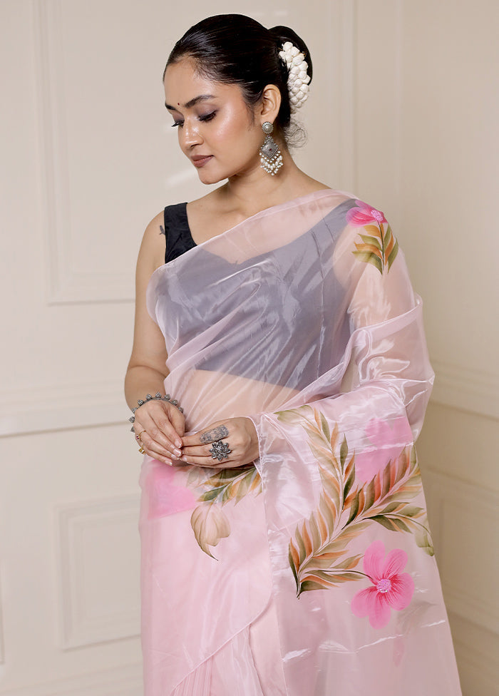 Pink Organza Saree With Blouse Piece