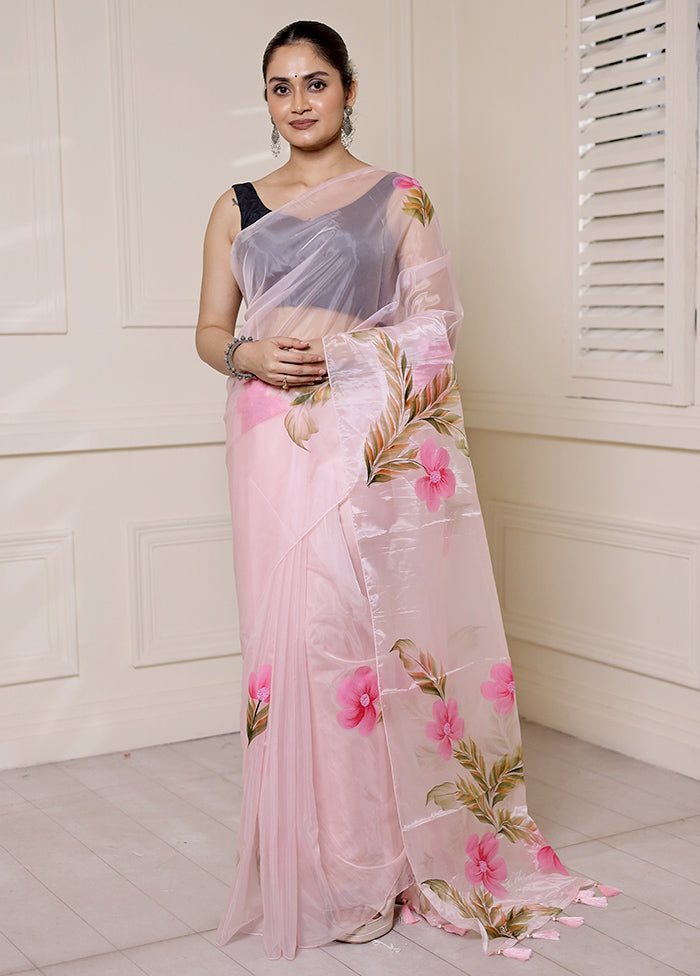 Pink Organza Saree With Blouse Piece