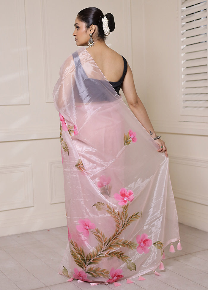 Pink Organza Saree With Blouse Piece