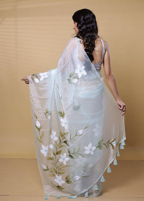 Blue Organza Saree With Blouse Piece