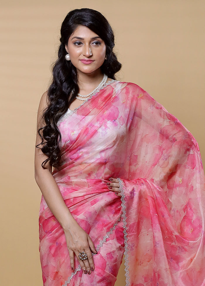 Pink Organza Saree With Blouse Piece