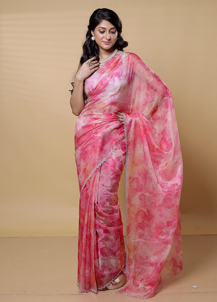 Pink Organza Saree With Blouse Piece