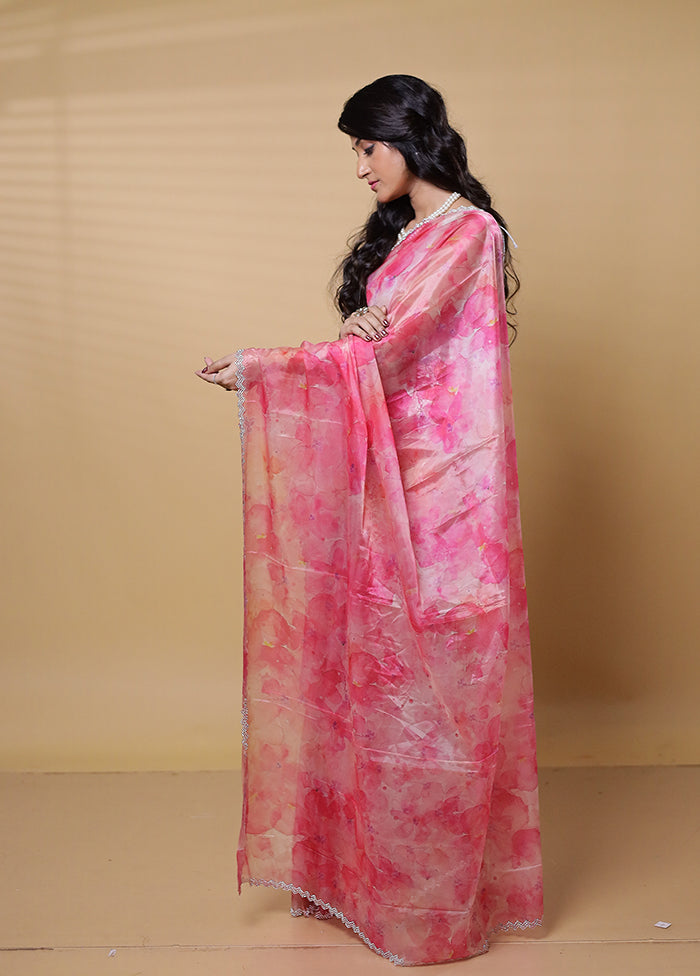 Pink Organza Saree With Blouse Piece