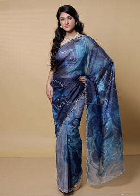 Blue Organza Saree With Blouse Piece