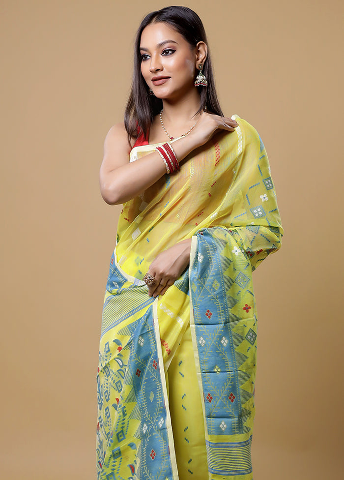 Yellow Tant Jamdani Saree Without Blouse Piece