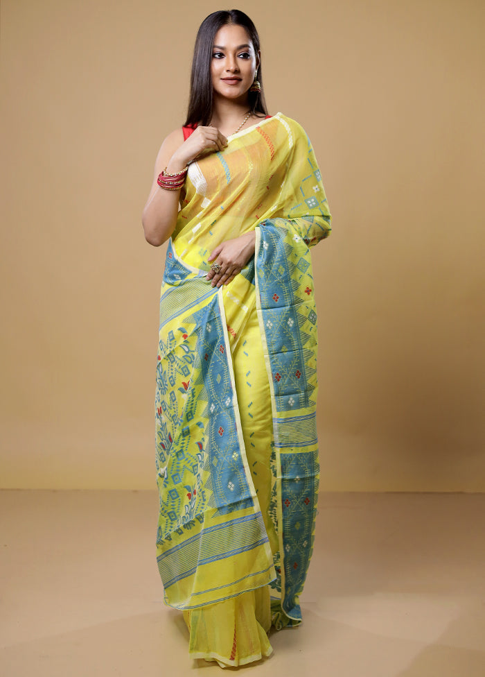 Yellow Tant Jamdani Saree Without Blouse Piece