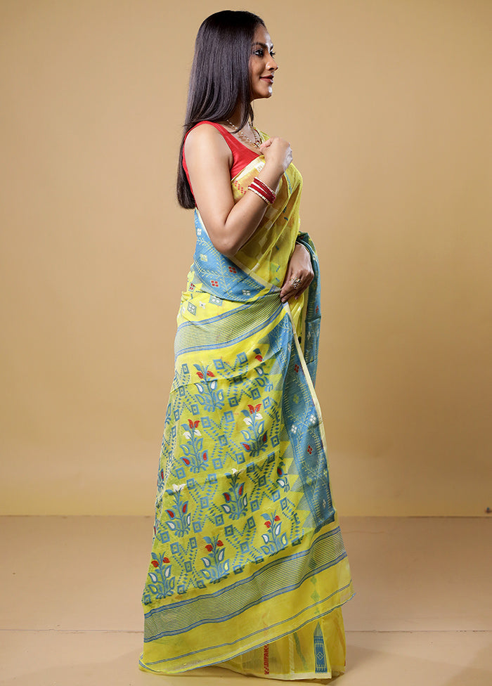 Yellow Tant Jamdani Saree Without Blouse Piece