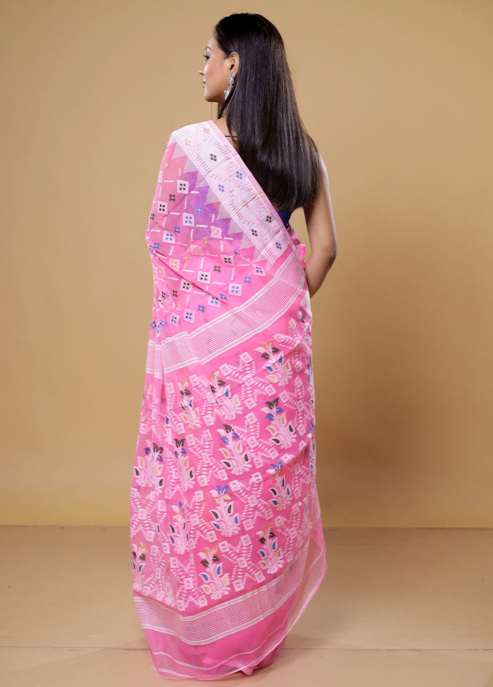 Pink Tant Jamdani Saree Without Blouse Piece