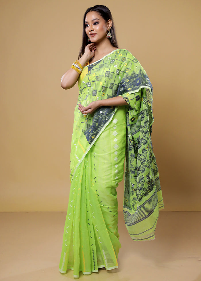 Green Tant Jamdani Saree Without Blouse Piece