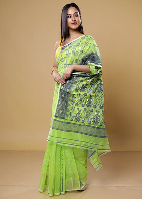 Green Tant Jamdani Saree Without Blouse Piece