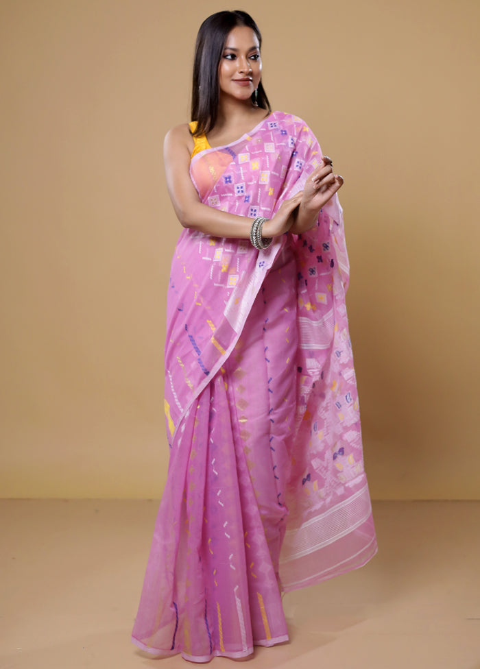 Pink Tant Jamdani Saree Without Blouse Piece