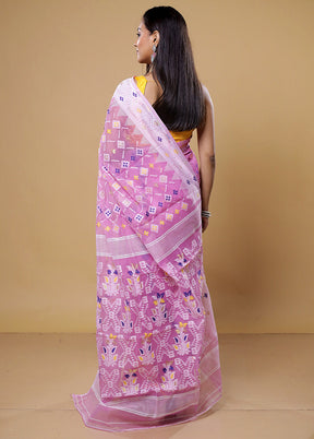 Pink Tant Jamdani Saree Without Blouse Piece