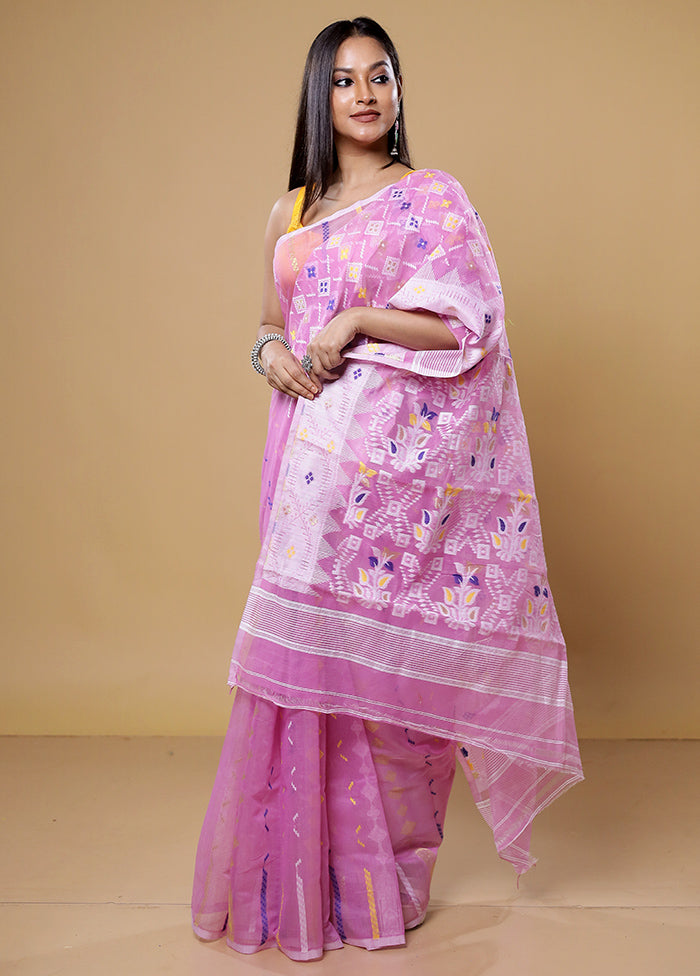 Pink Tant Jamdani Saree Without Blouse Piece