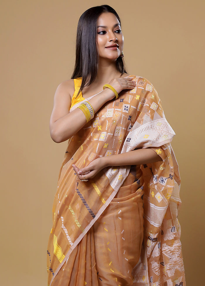 Yellow Tant Jamdani Saree Without Blouse Piece