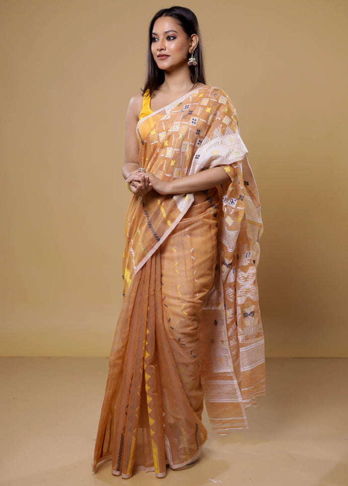 Yellow Tant Jamdani Saree Without Blouse Piece