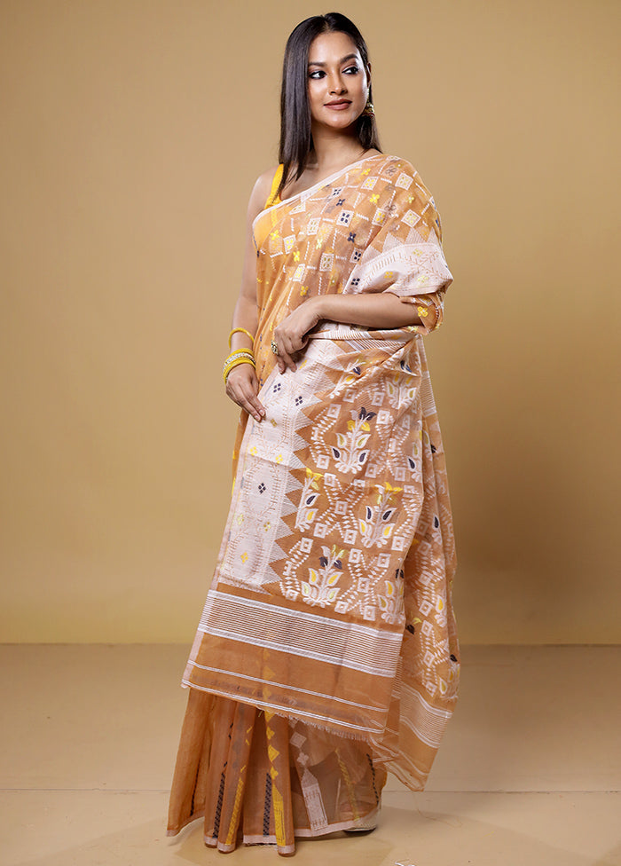 Yellow Tant Jamdani Saree Without Blouse Piece