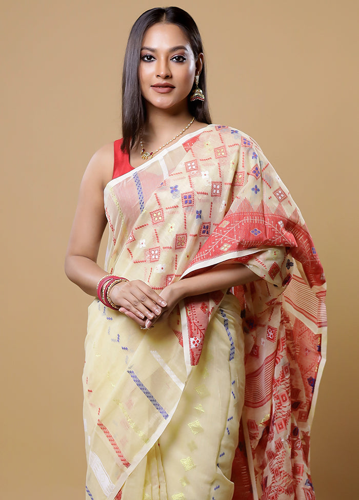 Yellow Tant Jamdani Saree Without Blouse Piece