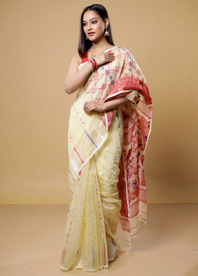 Yellow Tant Jamdani Saree Without Blouse Piece