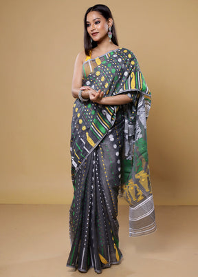 Grey Tant Jamdani Saree Without Blouse Piece