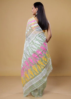 Green Tant Jamdani Saree Without Blouse Piece