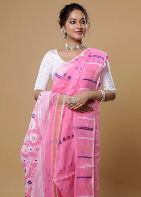 Pink Tant Jamdani Saree Without Blouse Piece