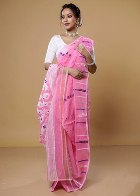 Pink Tant Jamdani Saree Without Blouse Piece