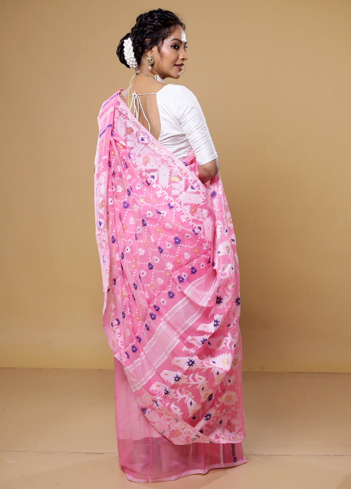 Pink Tant Jamdani Saree Without Blouse Piece