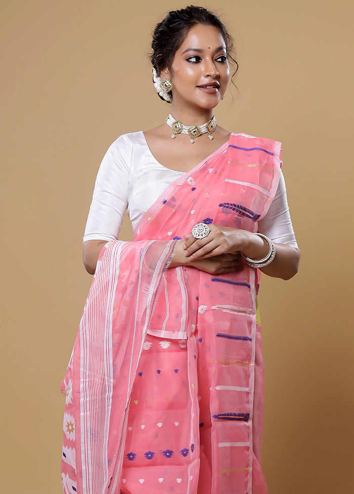 Pink Tant Jamdani Saree Without Blouse Piece