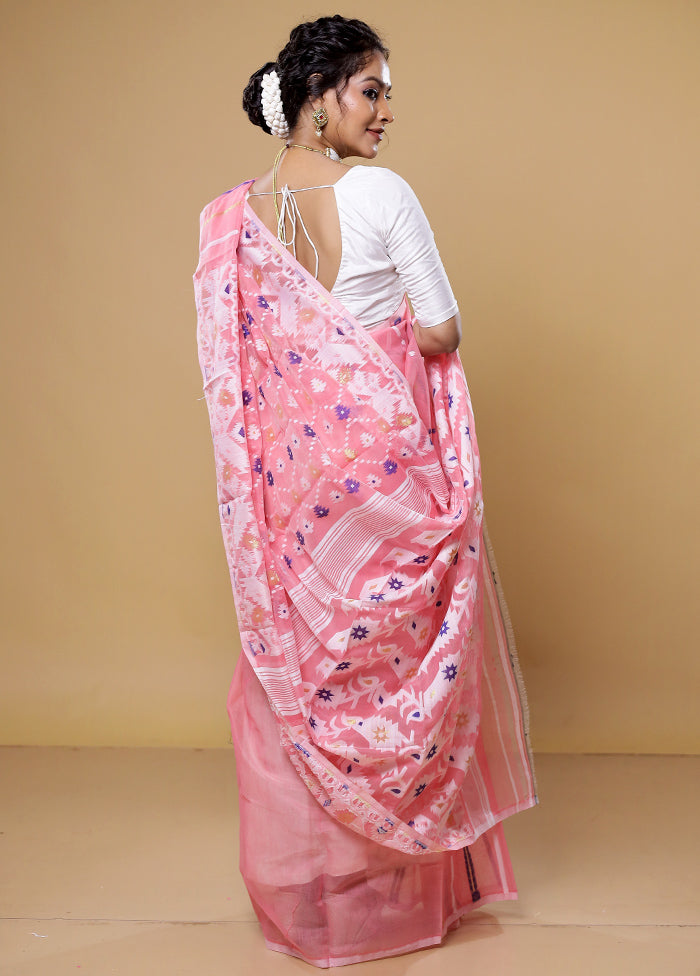 Pink Tant Jamdani Saree Without Blouse Piece