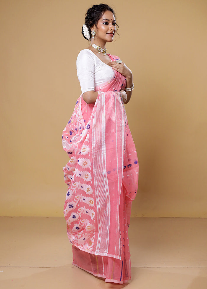 Pink Tant Jamdani Saree Without Blouse Piece