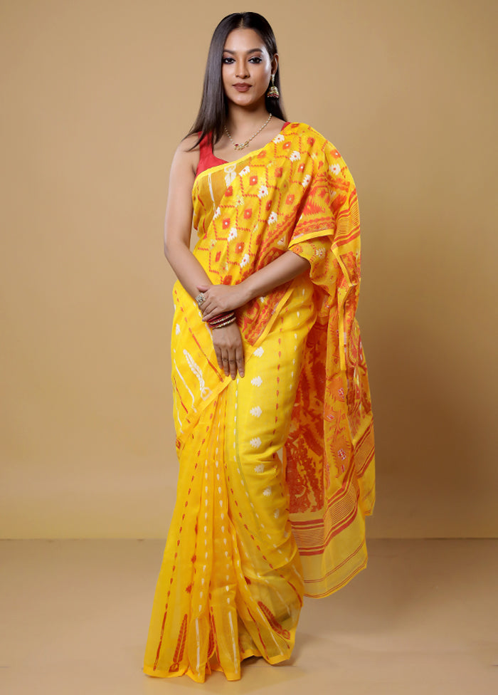 Yellow Tant Jamdani Saree Without Blouse Piece