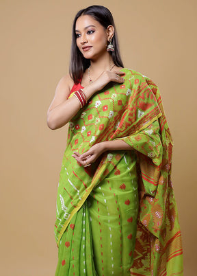 Green Tant Jamdani Saree Without Blouse Piece