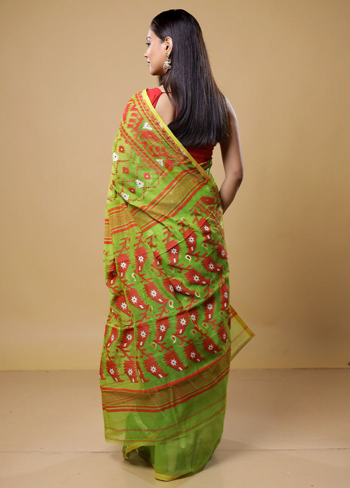 Green Tant Jamdani Saree Without Blouse Piece