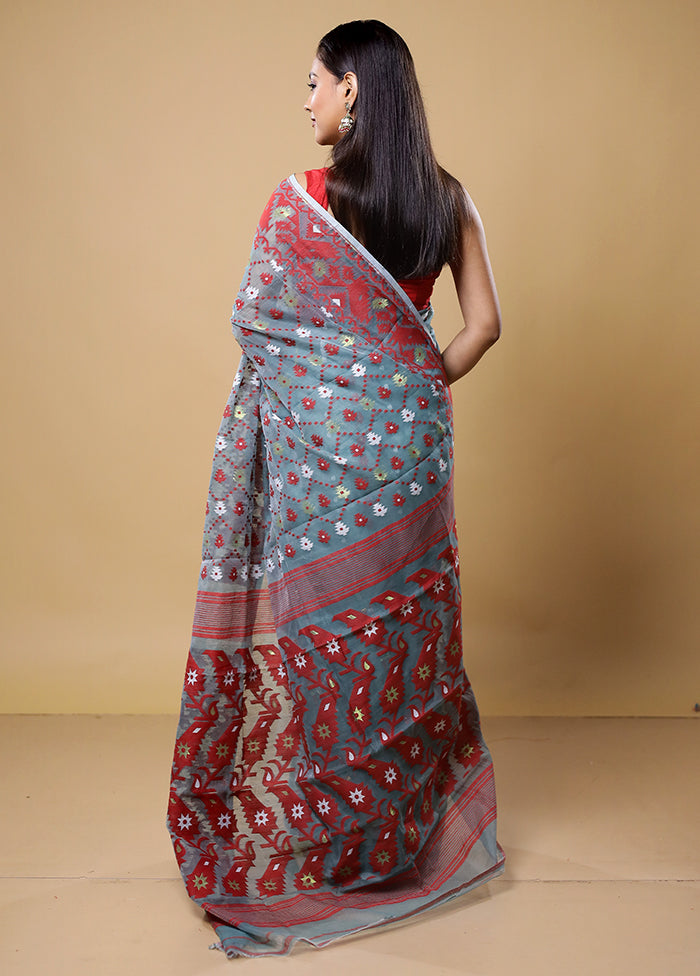 Grey Tant Jamdani Saree Without Blouse Piece