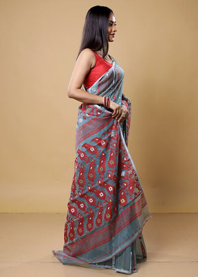 Grey Tant Jamdani Saree Without Blouse Piece