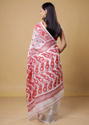 White Tant Jamdani Saree Without Blouse Piece