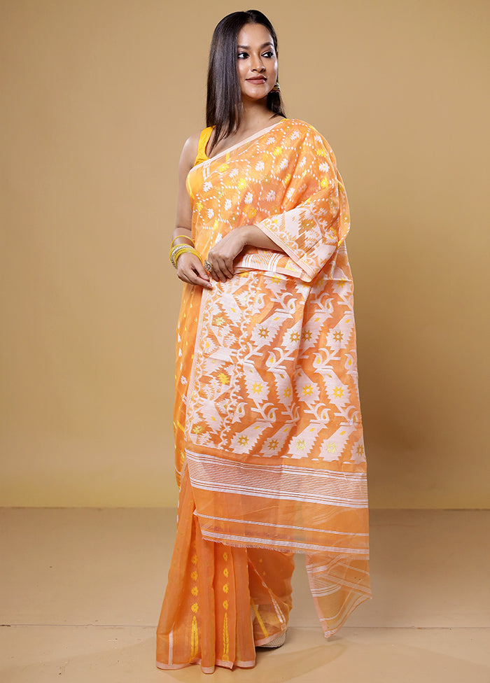 Yellow Tant Jamdani Saree Without Blouse Piece