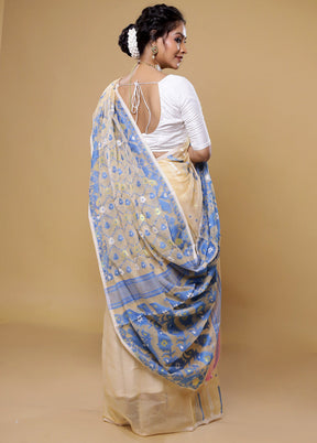 Cream Tant Jamdani Saree Without Blouse Piece